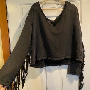 free people black fringe top